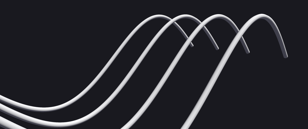 A line of four sinusoids in a grey void.